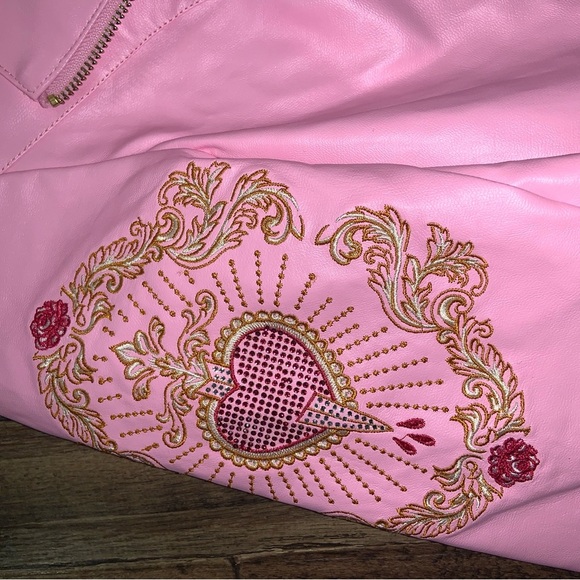 Dolls kill pink moto bedazzled embroidered crystal sugar thrillz jacket fall - Picture 8 of 9
